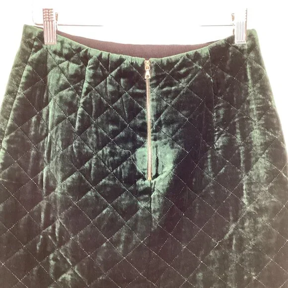 Sandro Quilted Skirt Size 2 Quilted Green Velvet Mini Viscose & Silk Blend - Picture 7 of 12